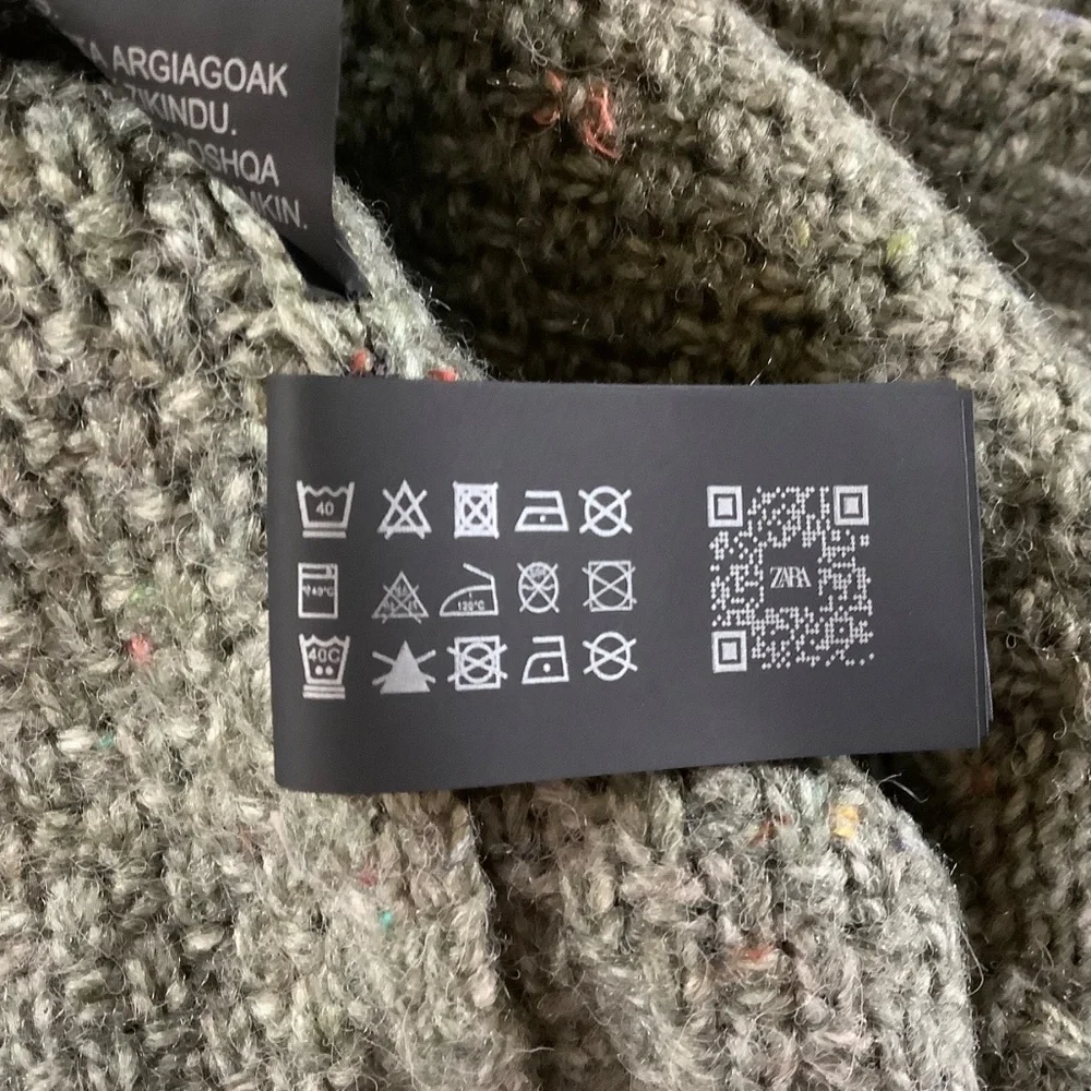 ZARA Men Cable Knit Sweater Gray Green SZ XL